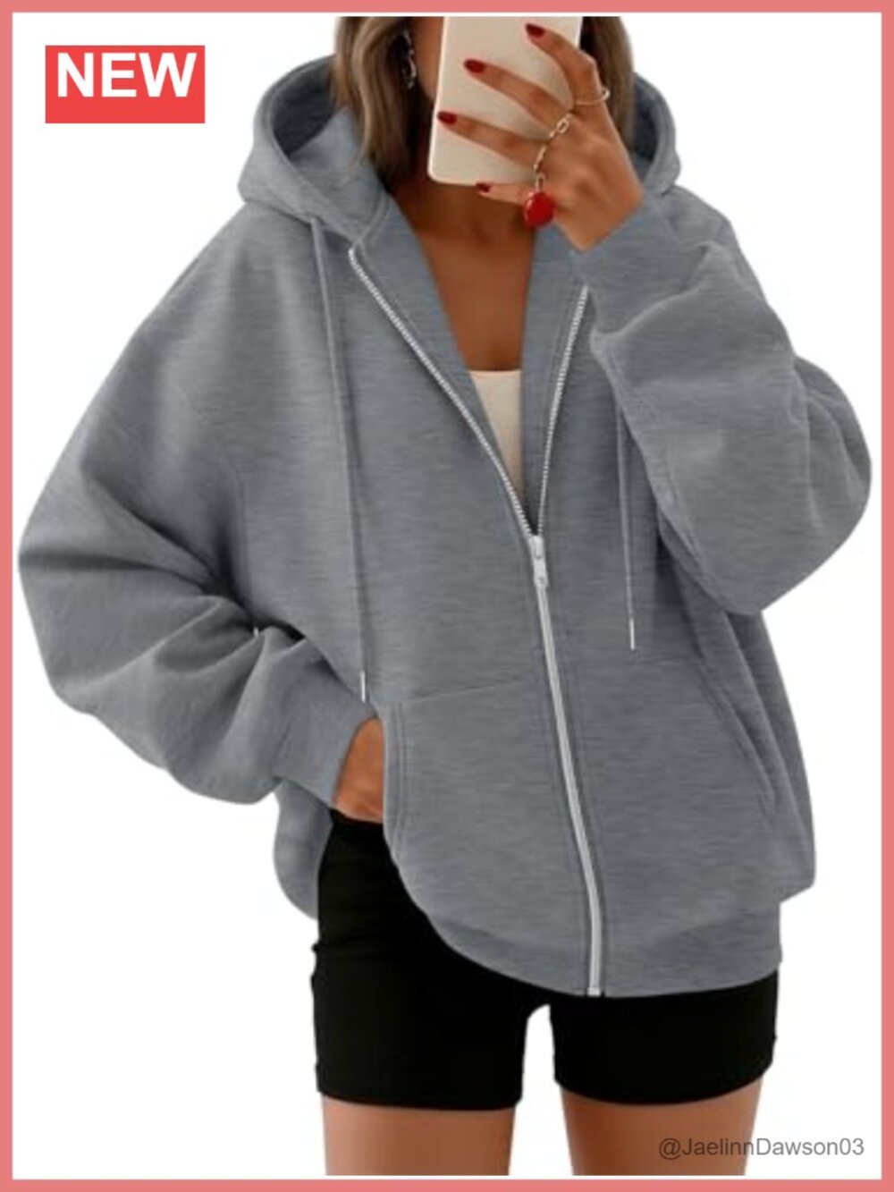 Oversized Zip Up Hoodie Y2K Fleece Sweatshirt Loose Fit Women